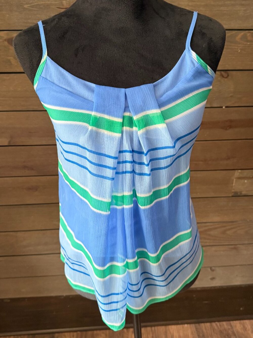 Blue & Green Striped Spaghetti Strap Tank Top